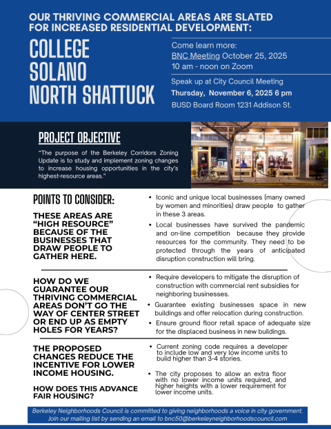 Informational flyer about the Corridor Upzoning Plan