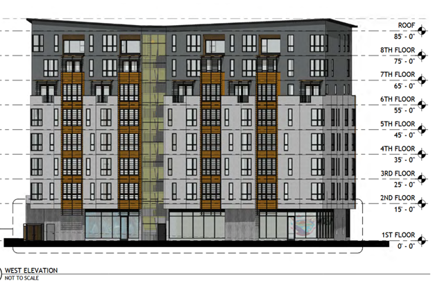 West Elevation of 8 story development at 2655 Shattuck Ave.